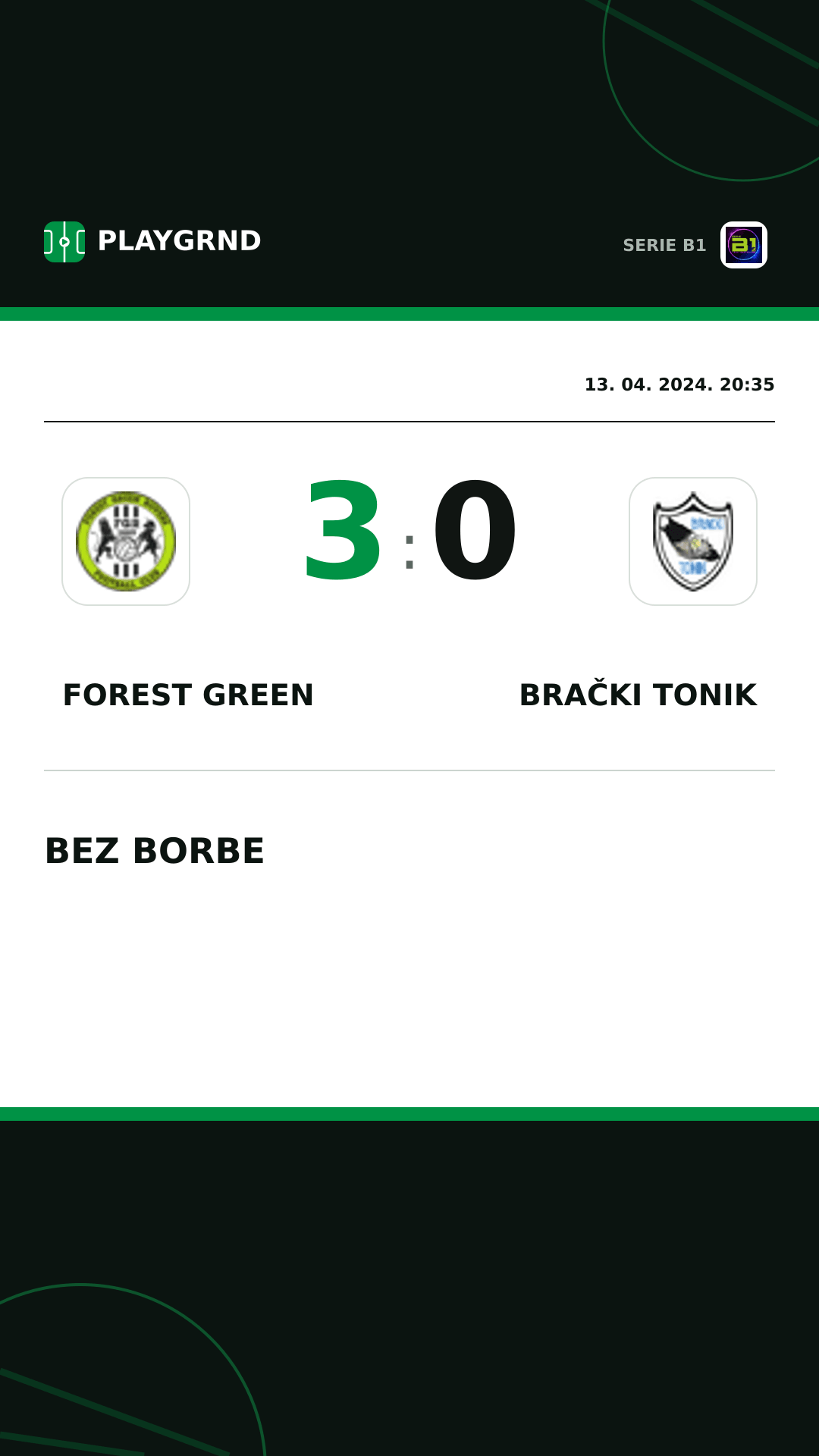 Instagram slika: Forest Green 3:0 Brački Tonik