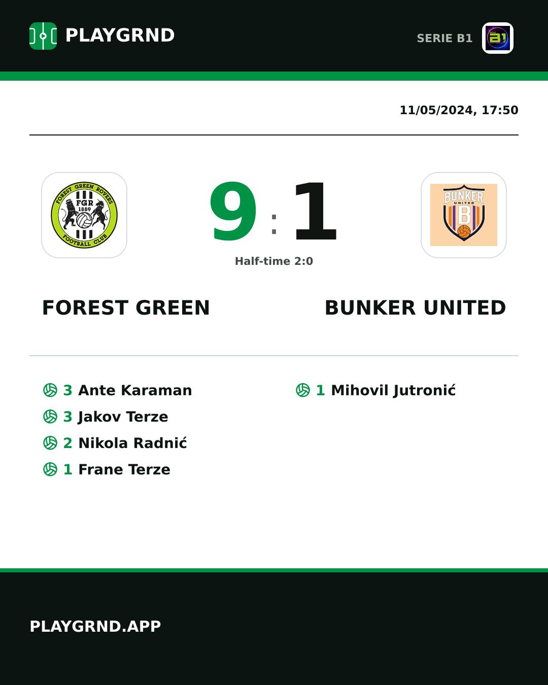 Instagram artwork: Forest Green 9:1 Bunker United