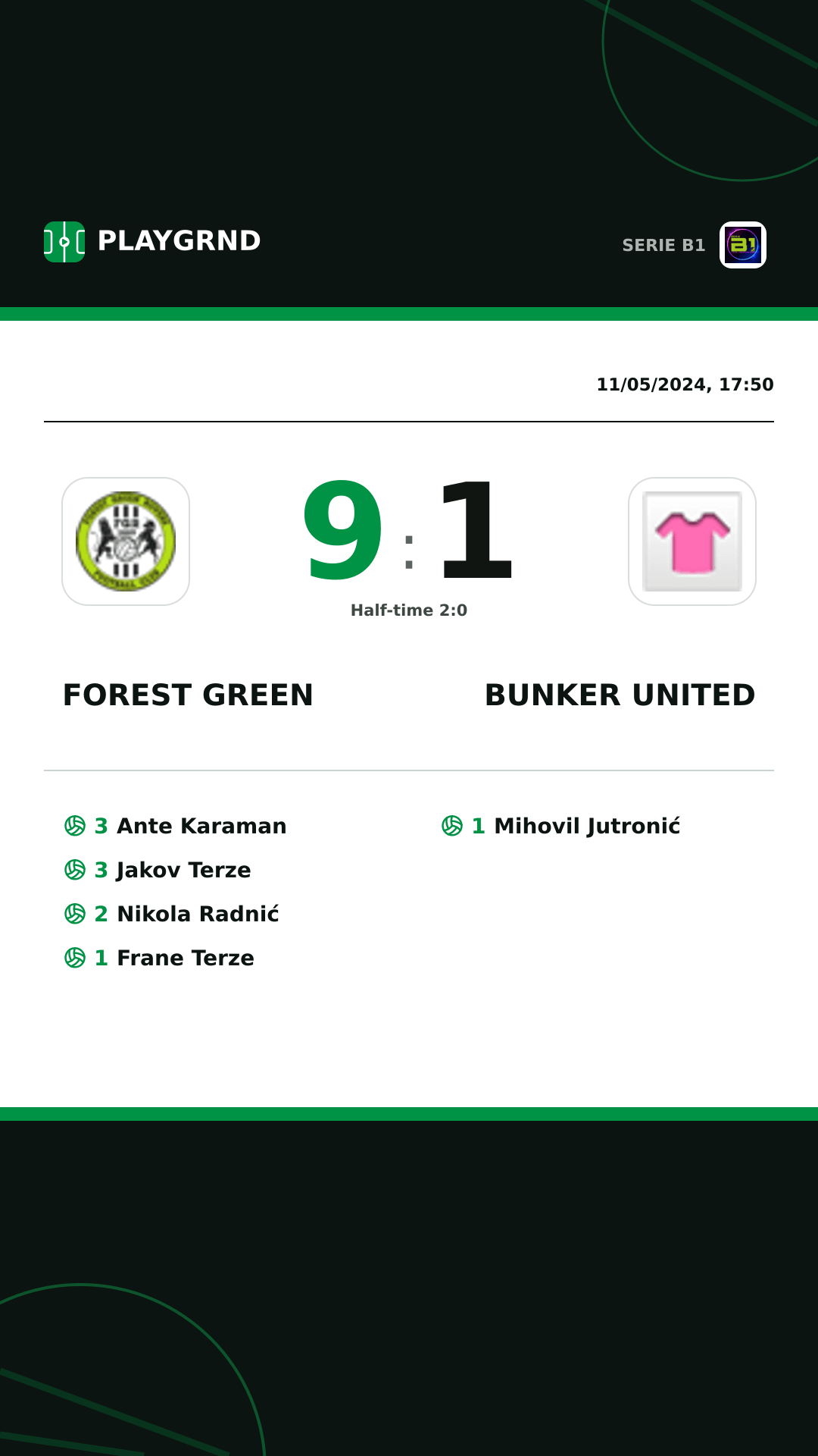 Instagram artwork: Forest Green 9:1 Bunker United