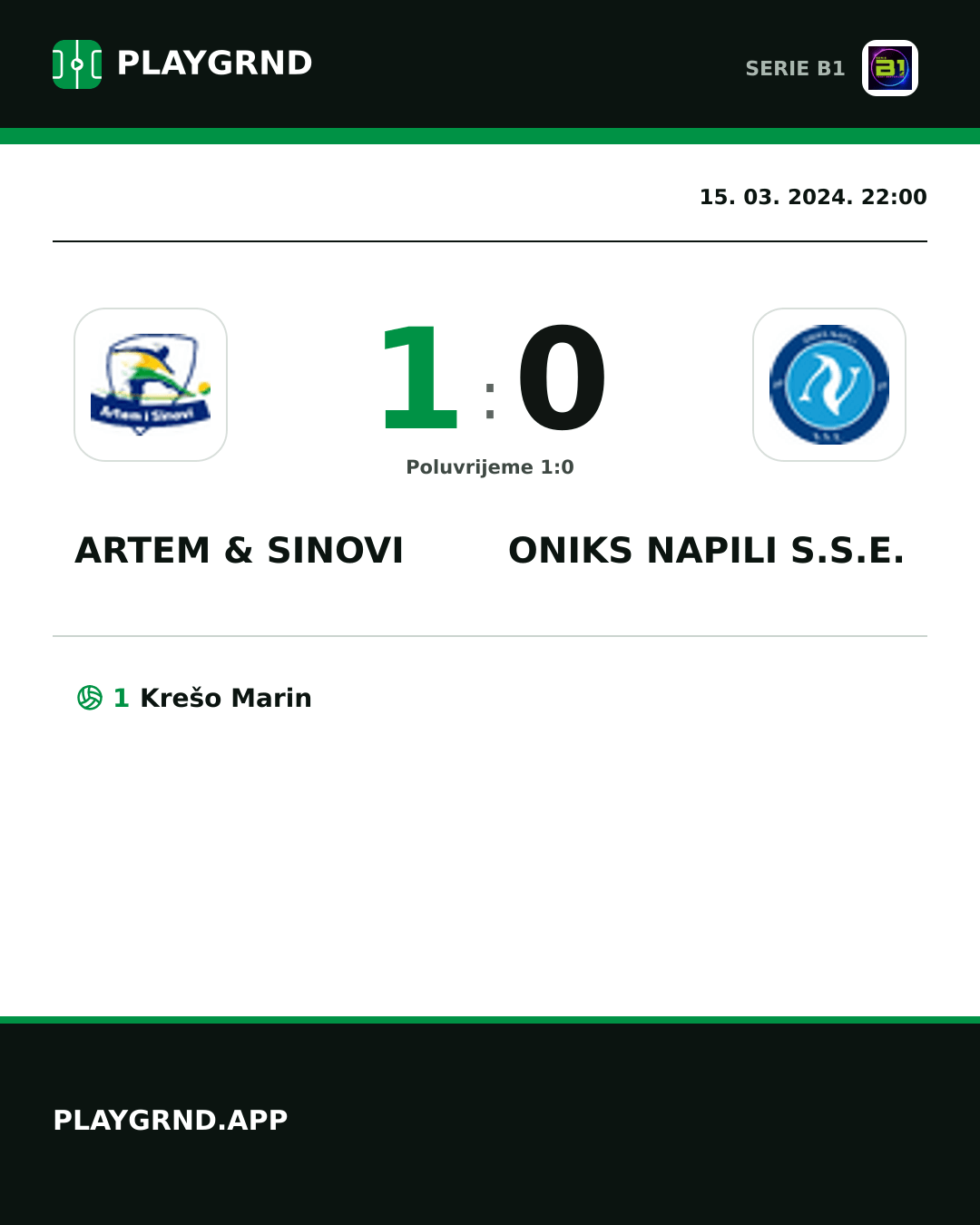 Instagram slika: Artem & Sinovi 1:0 Oniks Napili S.S.E.
