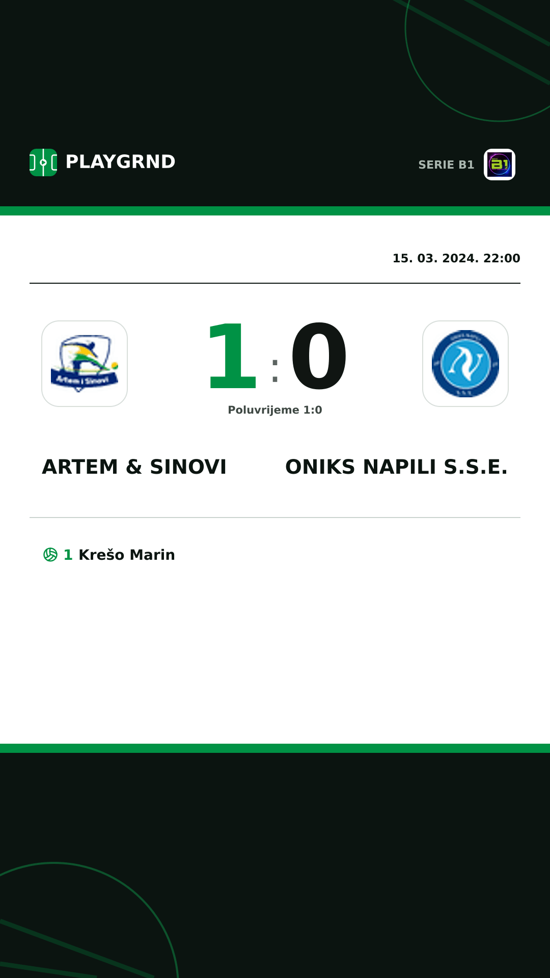 Instagram slika: Artem & Sinovi 1:0 Oniks Napili S.S.E.