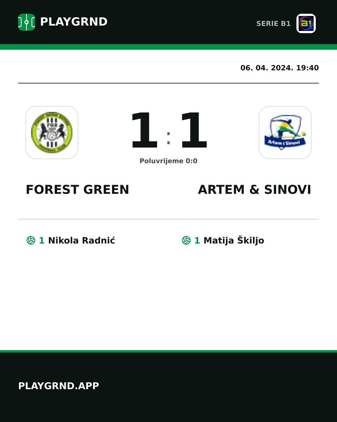 Instagram slika: Forest Green 1:1 Artem & Sinovi