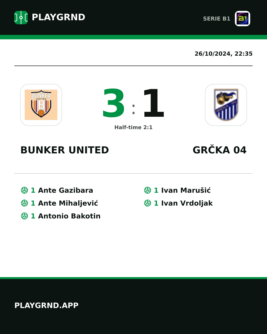 Instagram artwork: Bunker United 3:1 Grčka 04