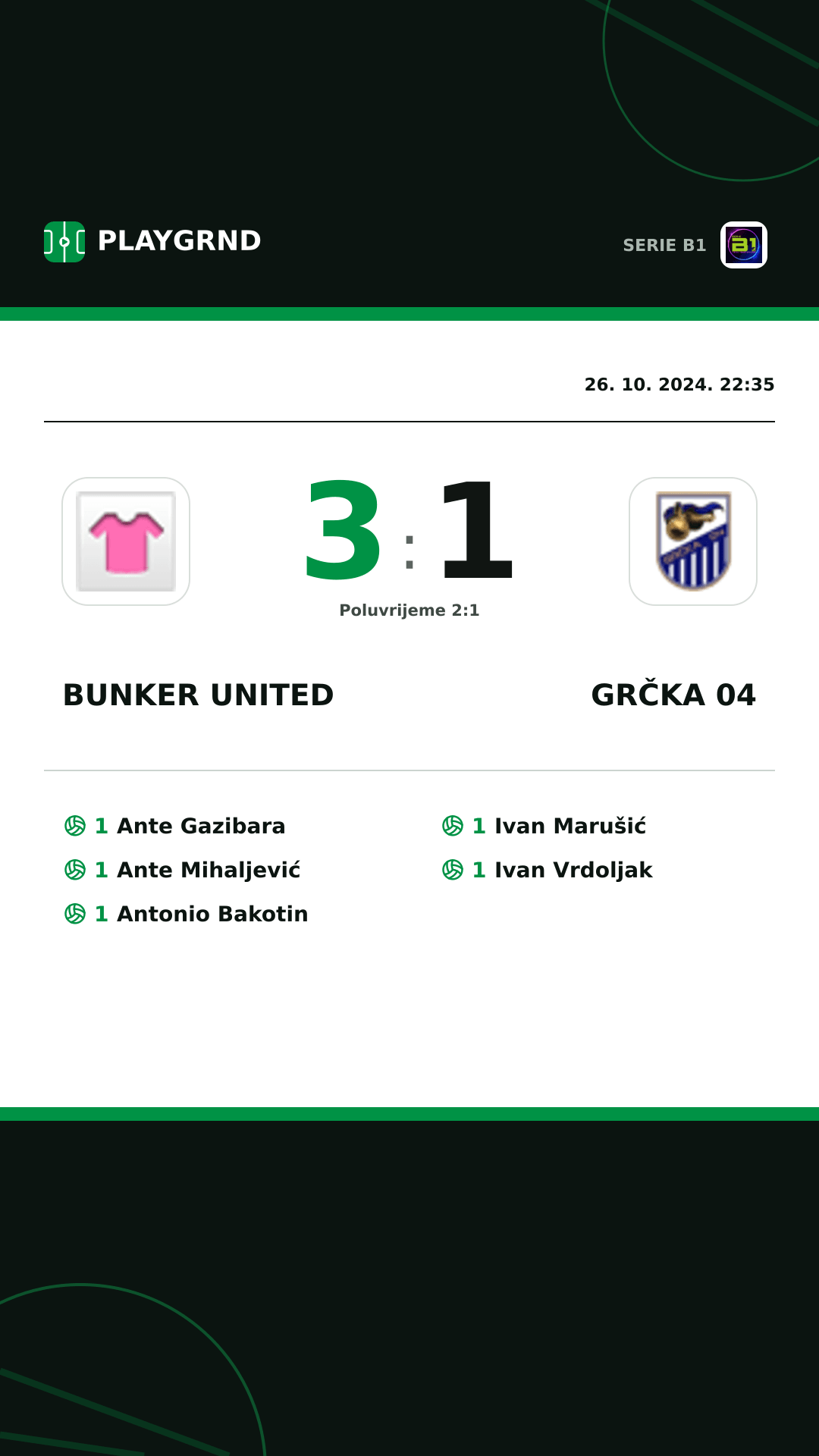 Instagram slika: Bunker United 3:1 Grčka 04