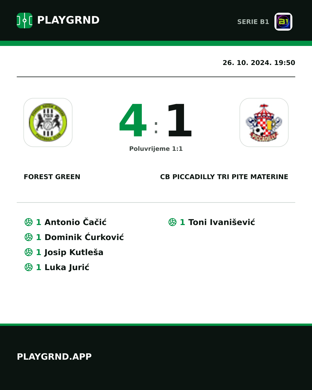 Instagram slika: Forest Green 4:1 CB Piccadilly Tri Pite Materine