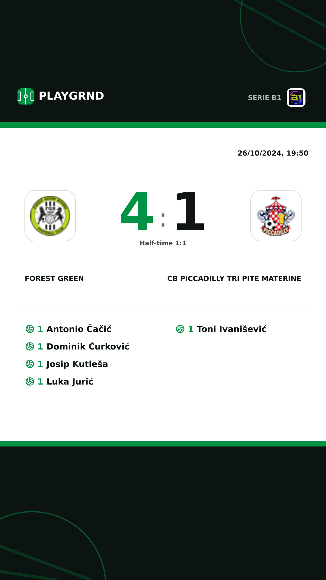 Instagram artwork: Forest Green 4:1 CB Piccadilly Tri Pite Materine