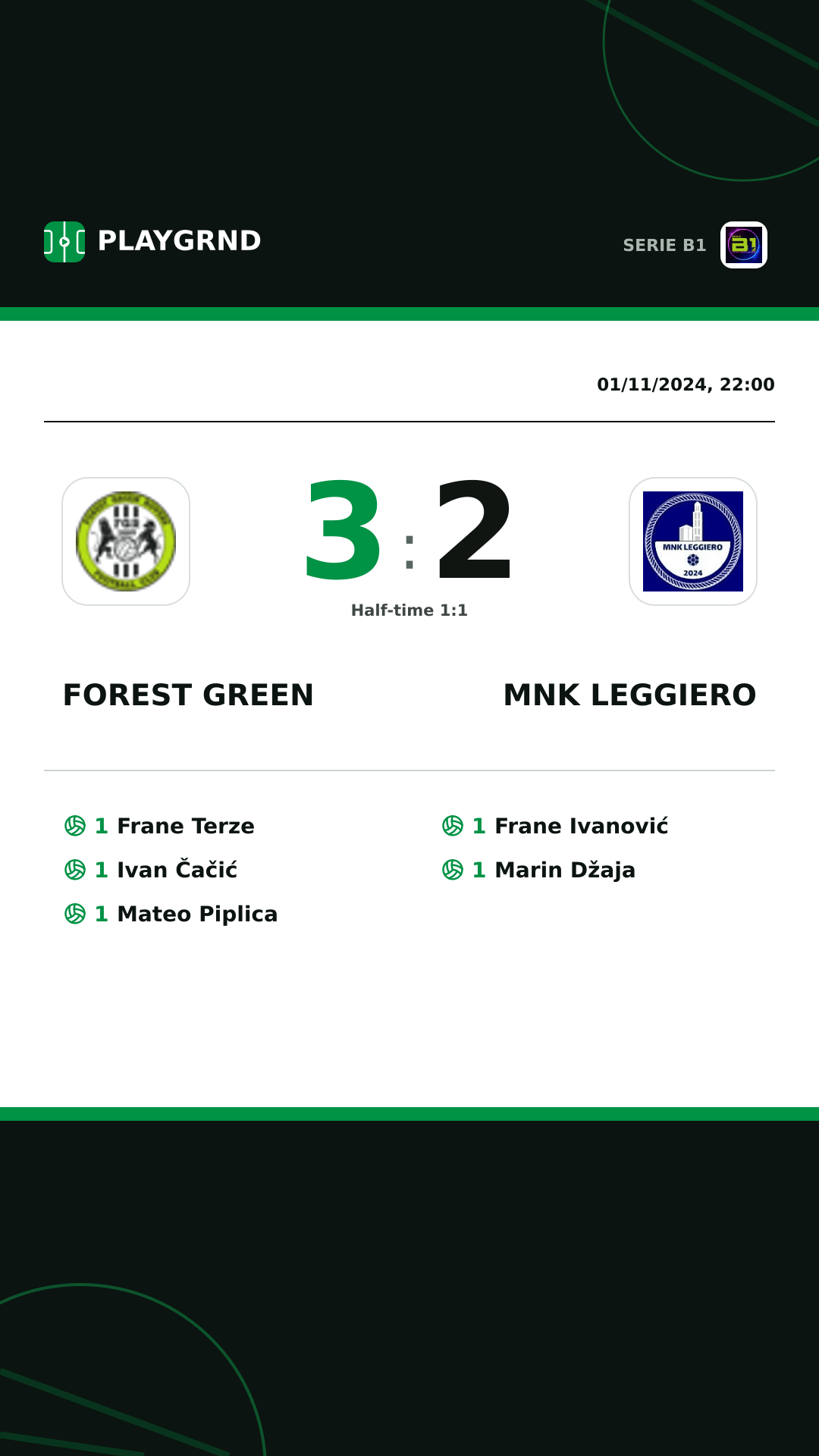 Instagram artwork: Forest Green 3:2 MNK Leggiero