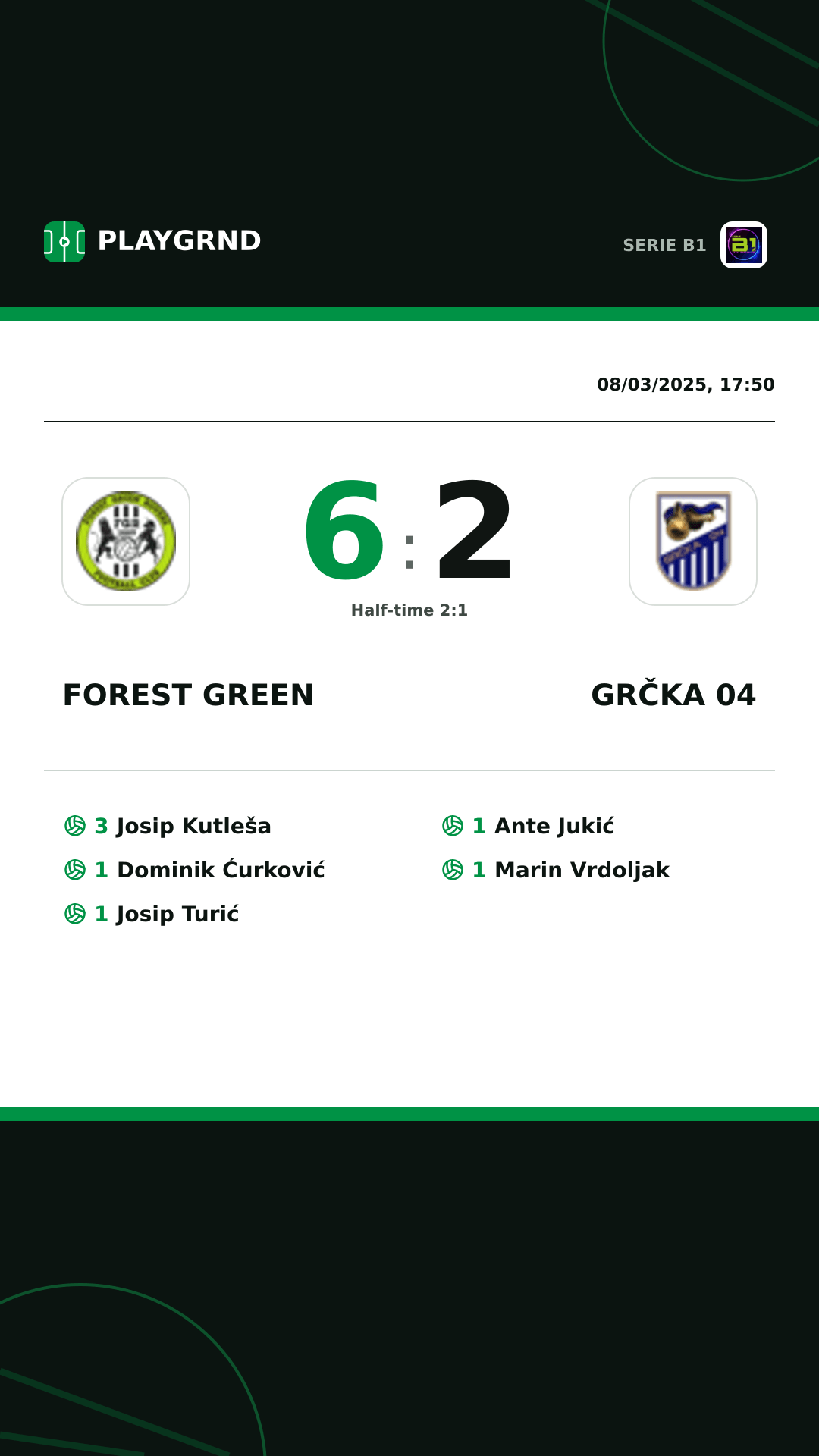 Instagram artwork: Forest Green 6:2 Grčka 04