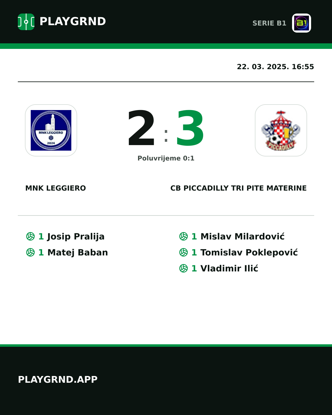 Instagram slika: MNK Leggiero 2:3 CB Piccadilly Tri Pite Materine