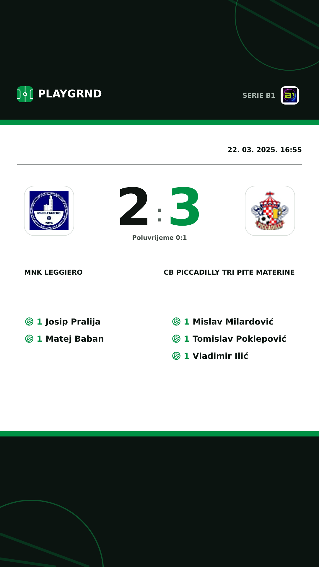 Instagram slika: MNK Leggiero 2:3 CB Piccadilly Tri Pite Materine