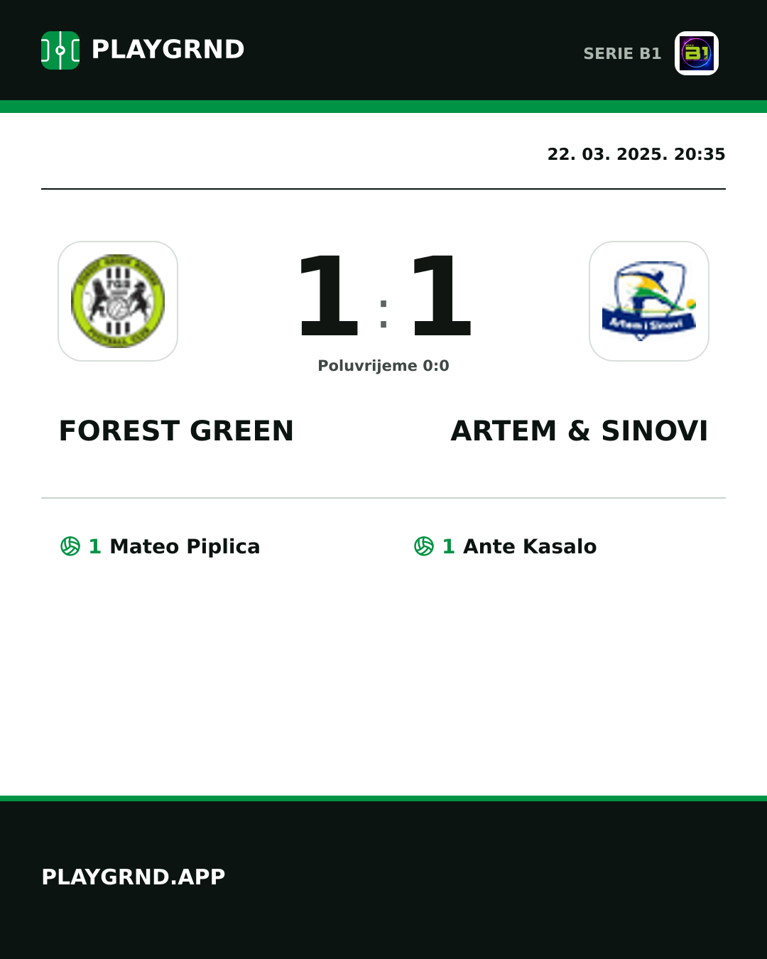 Instagram slika: Forest Green 1:1 Artem & Sinovi