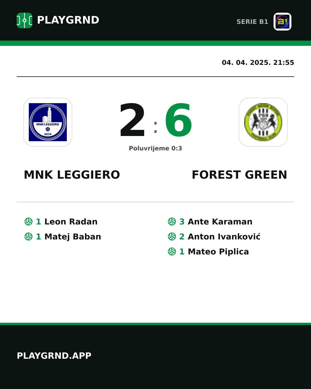 Instagram slika: MNK Leggiero 2:6 Forest Green