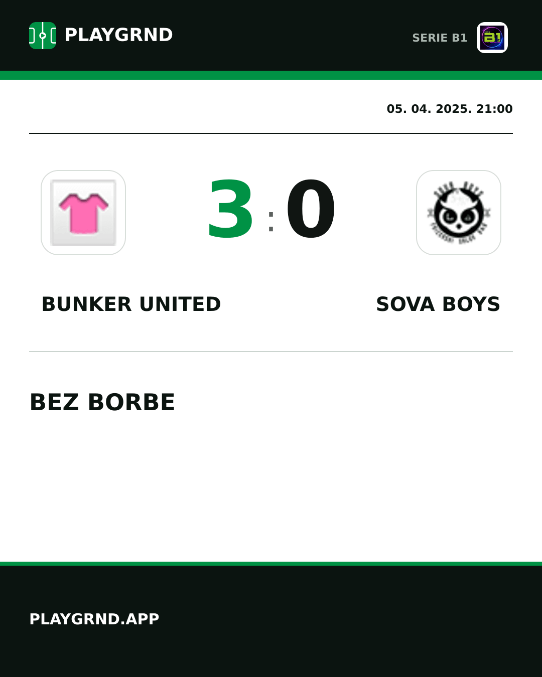 Instagram slika: Bunker United 3:0 Sova Boys