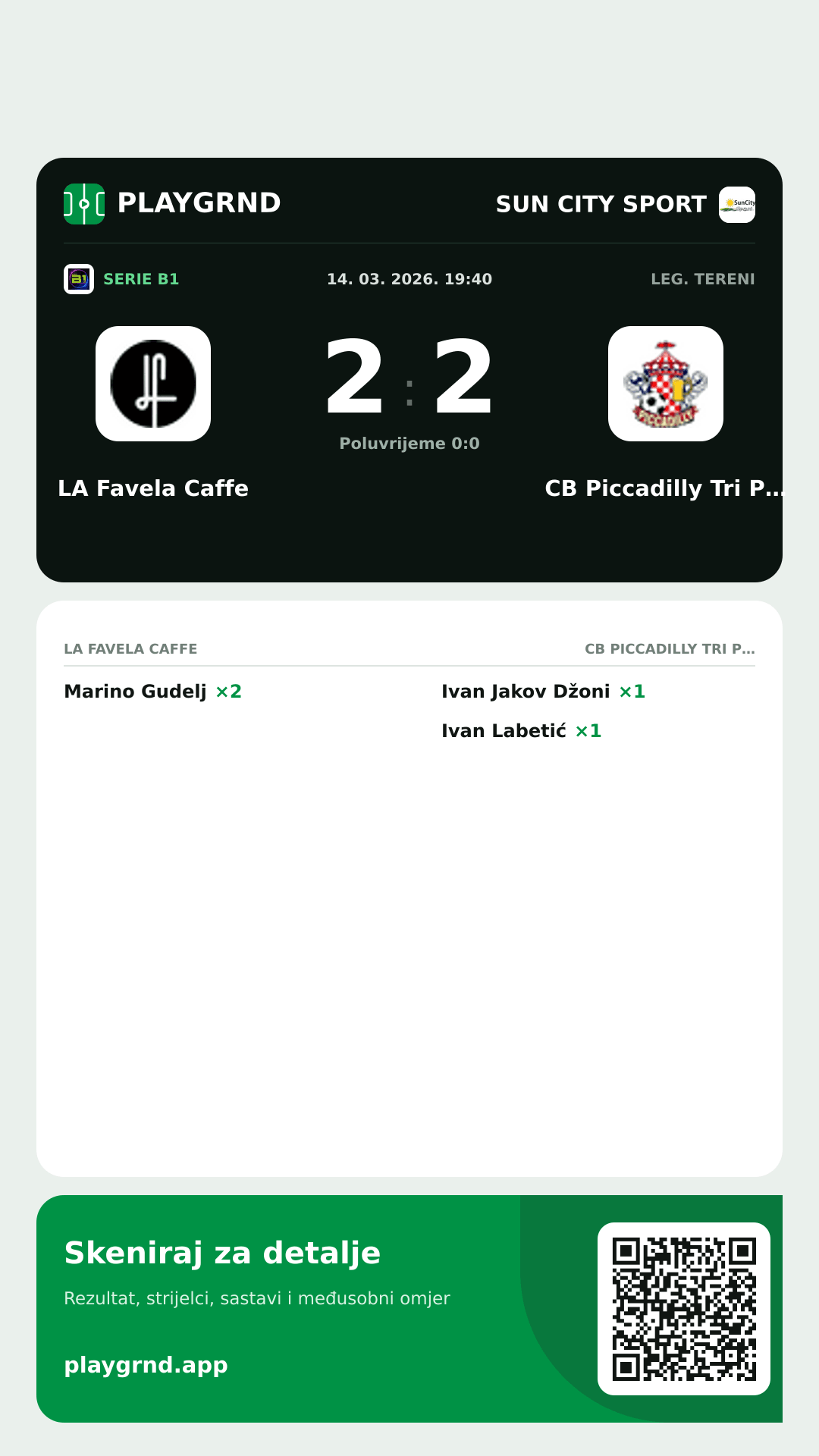 Story slika: LA Favela Caffe 2:2 CB Piccadilly Tri Pite Materine