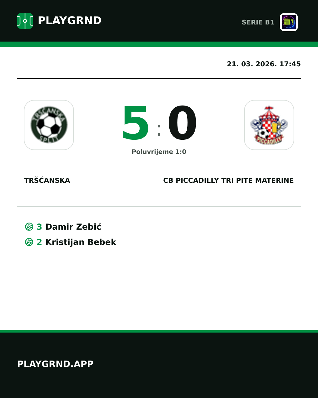 Instagram slika: Tršćanska 5:0 CB Piccadilly Tri Pite Materine