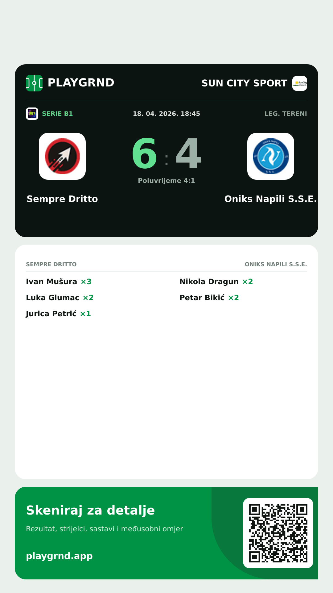 Story slika: Sempre Dritto 6:4 Oniks Napili S.S.E.