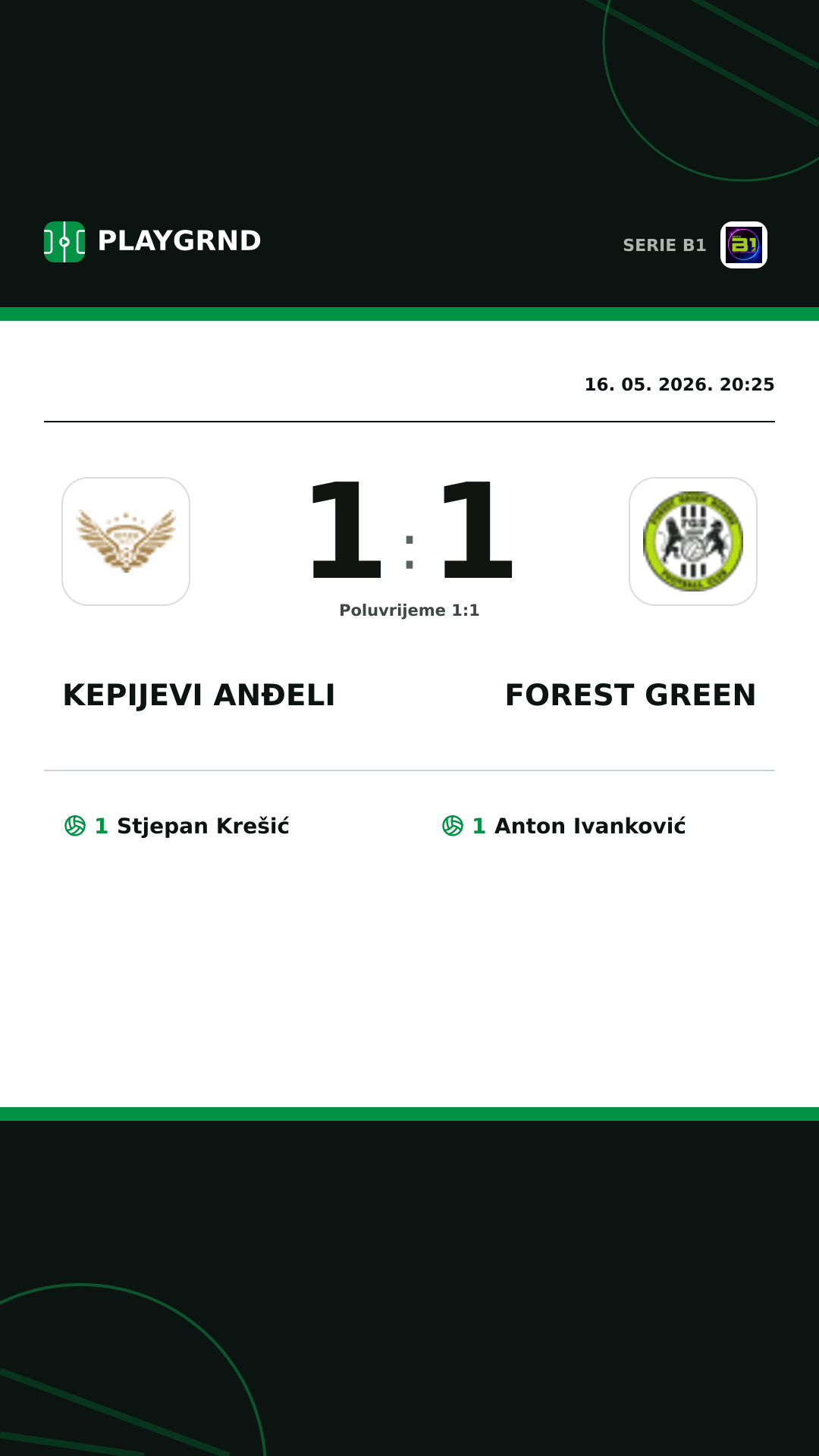 Instagram slika: Kepijevi Anđeli 1:1 Forest Green