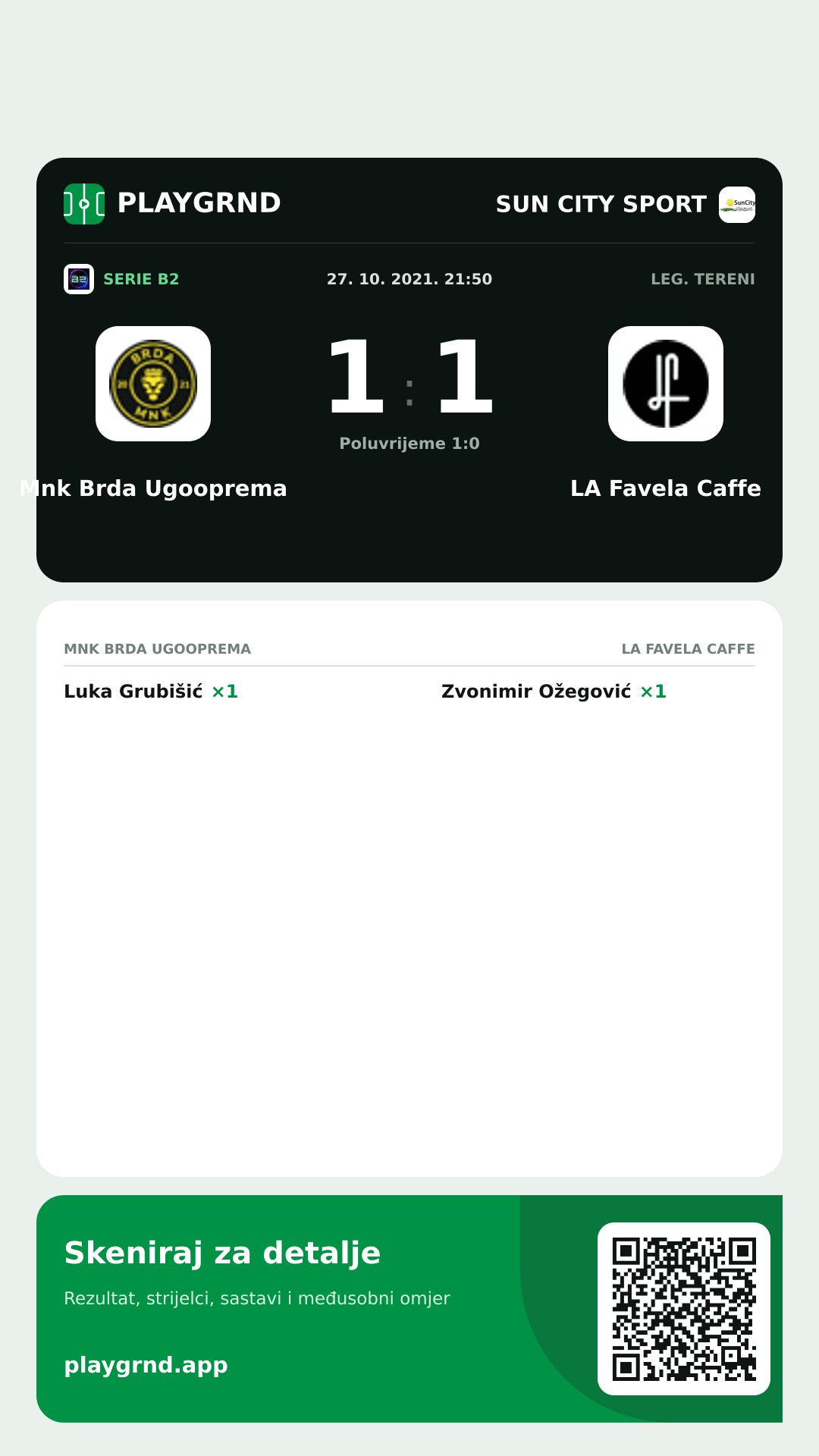 Story slika: Mnk Brda Ugooprema 1:1 LA Favela Caffe