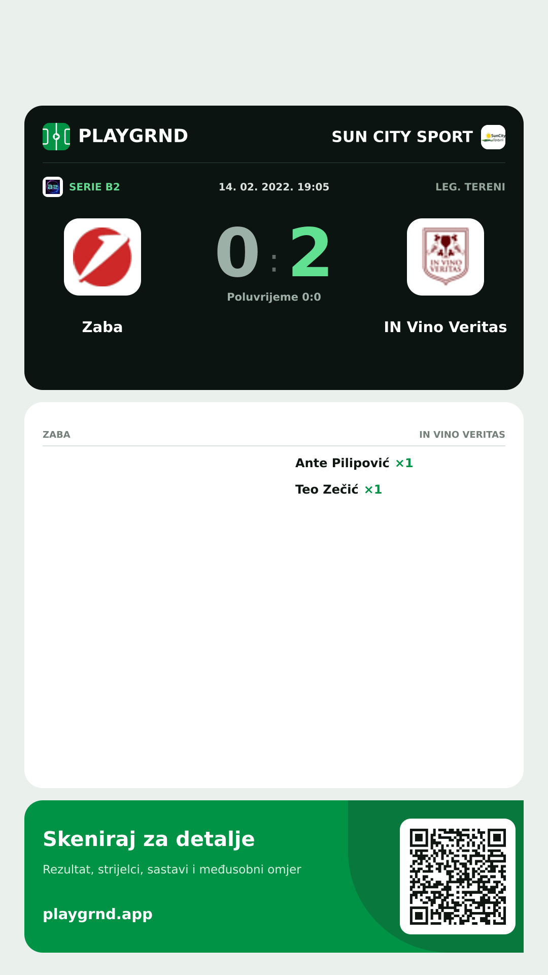 Story slika: Zaba 0:2 IN Vino Veritas
