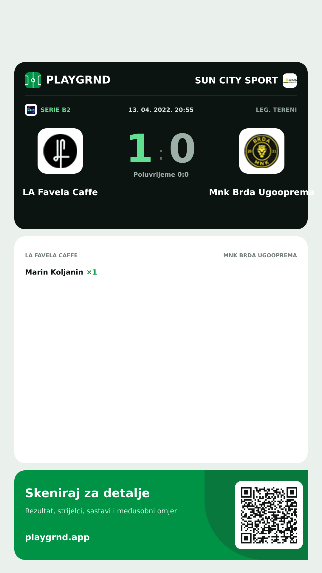 Story slika: LA Favela Caffe 1:0 Mnk Brda Ugooprema