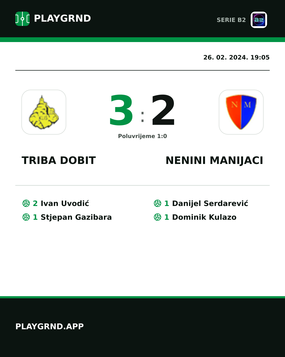 Instagram slika: Triba Dobit 3:2 Nenini Manijaci
