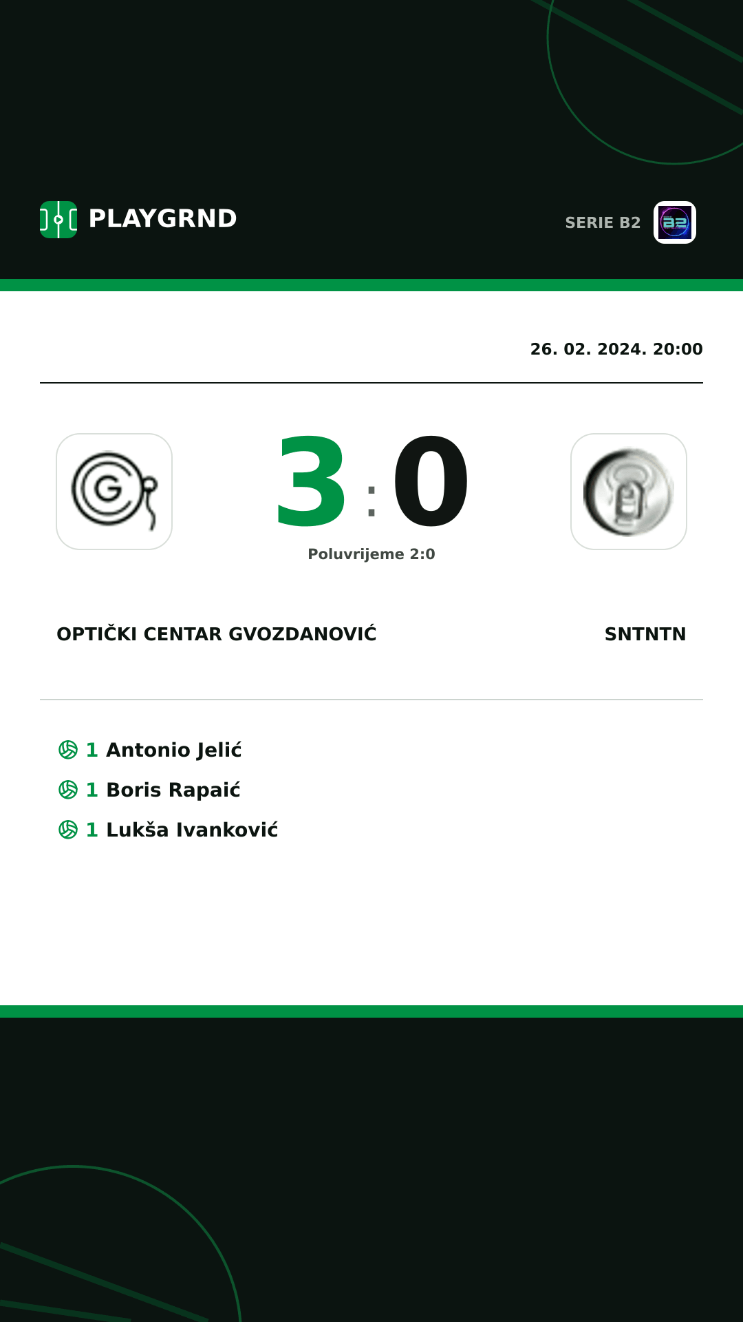 Instagram slika: Optički Centar Gvozdanović 3:0 Sntntn