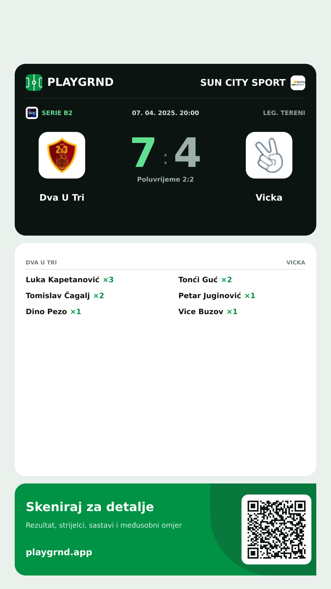Story image: Dva U Tri 7:4 Vicka