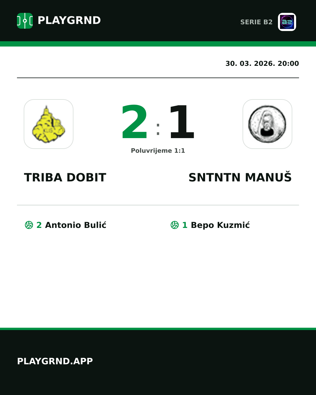 Instagram slika: Triba Dobit 2:1 Sntntn Manuš