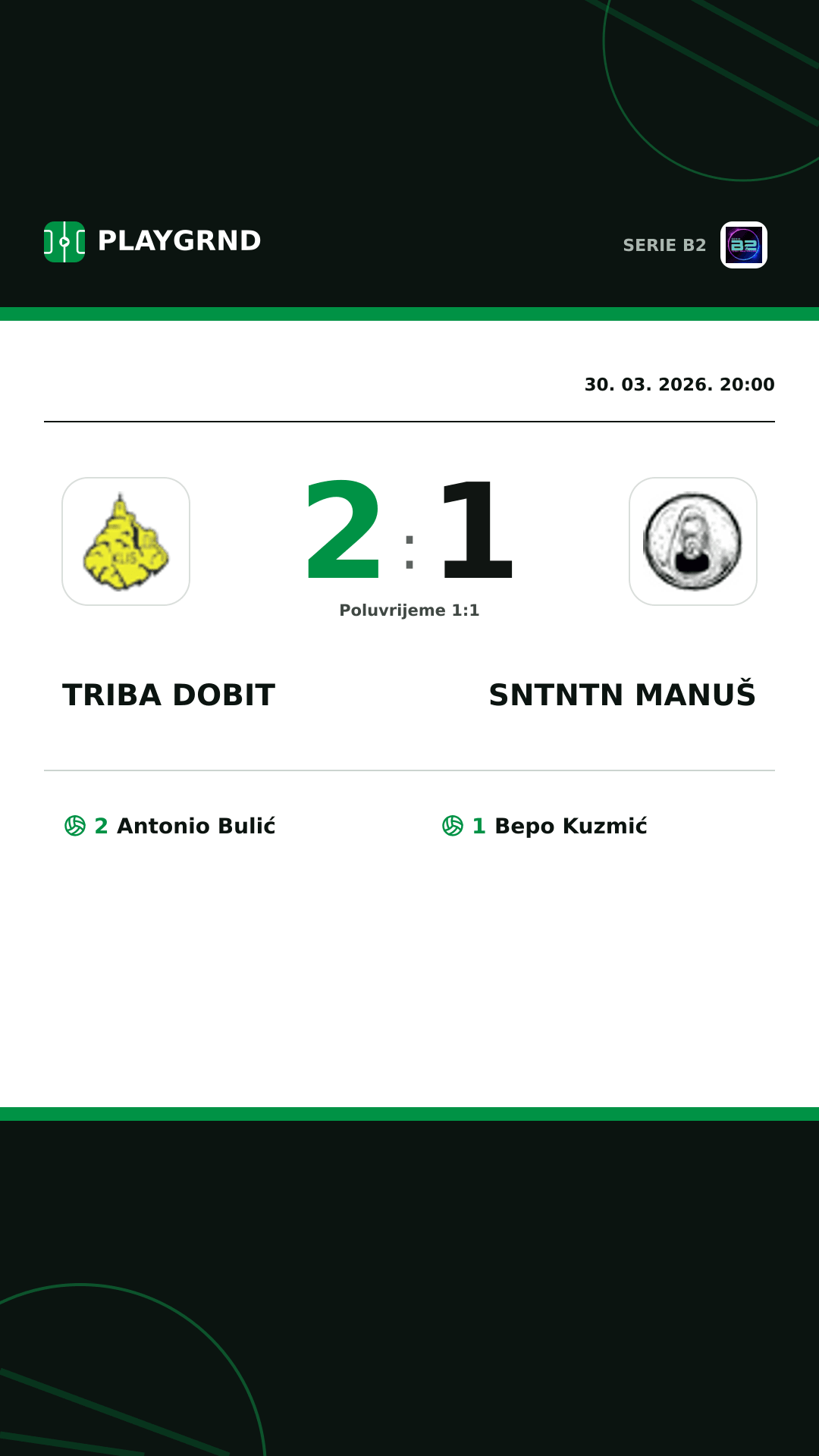 Instagram slika: Triba Dobit 2:1 Sntntn Manuš
