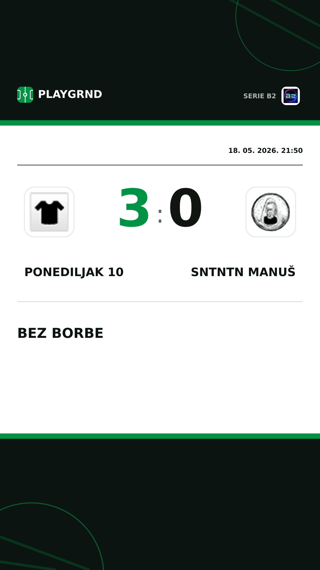 Instagram slika: Ponediljak 10 3:0 Sntntn Manuš
