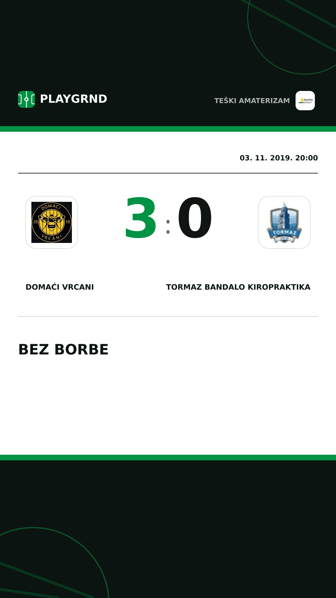 Instagram slika: Domaći Vrcani 3:0 Tormaz Bandalo Kiropraktika