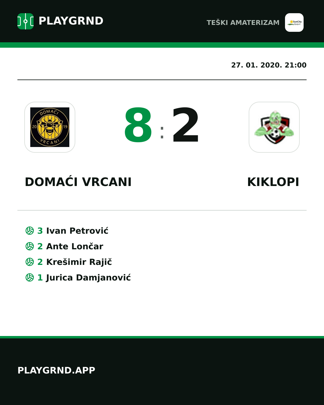 Instagram slika: Domaći Vrcani 8:2 Kiklopi