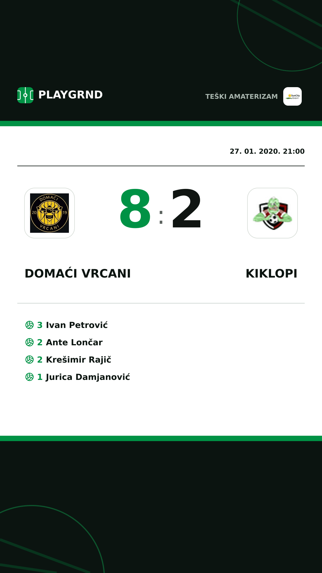 Instagram slika: Domaći Vrcani 8:2 Kiklopi