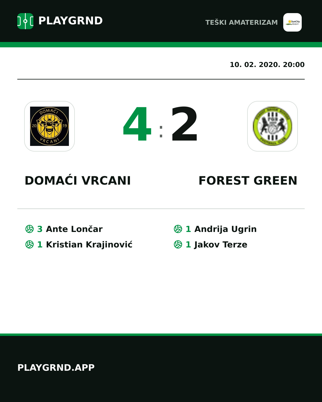 Instagram slika: Domaći Vrcani 4:2 Forest Green