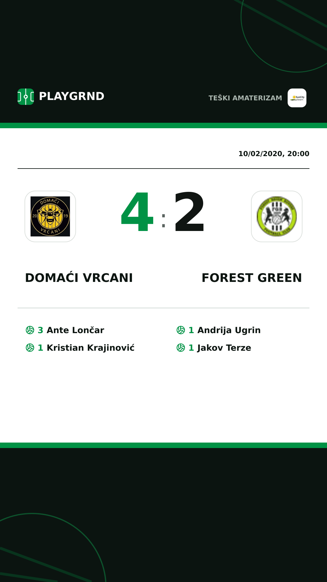 Instagram artwork: Domaći Vrcani 4:2 Forest Green