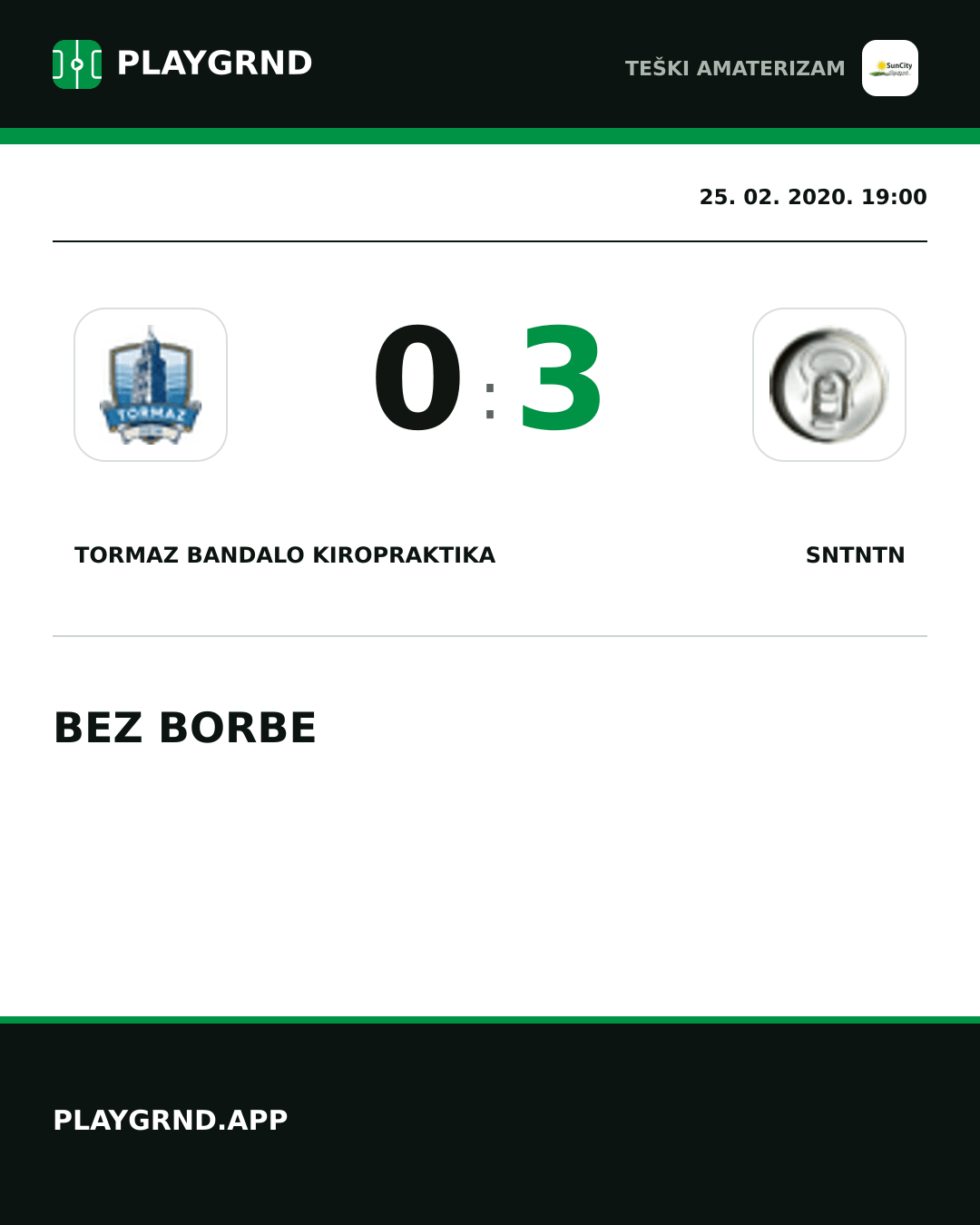 Instagram slika: Tormaz Bandalo Kiropraktika 0:3 Sntntn