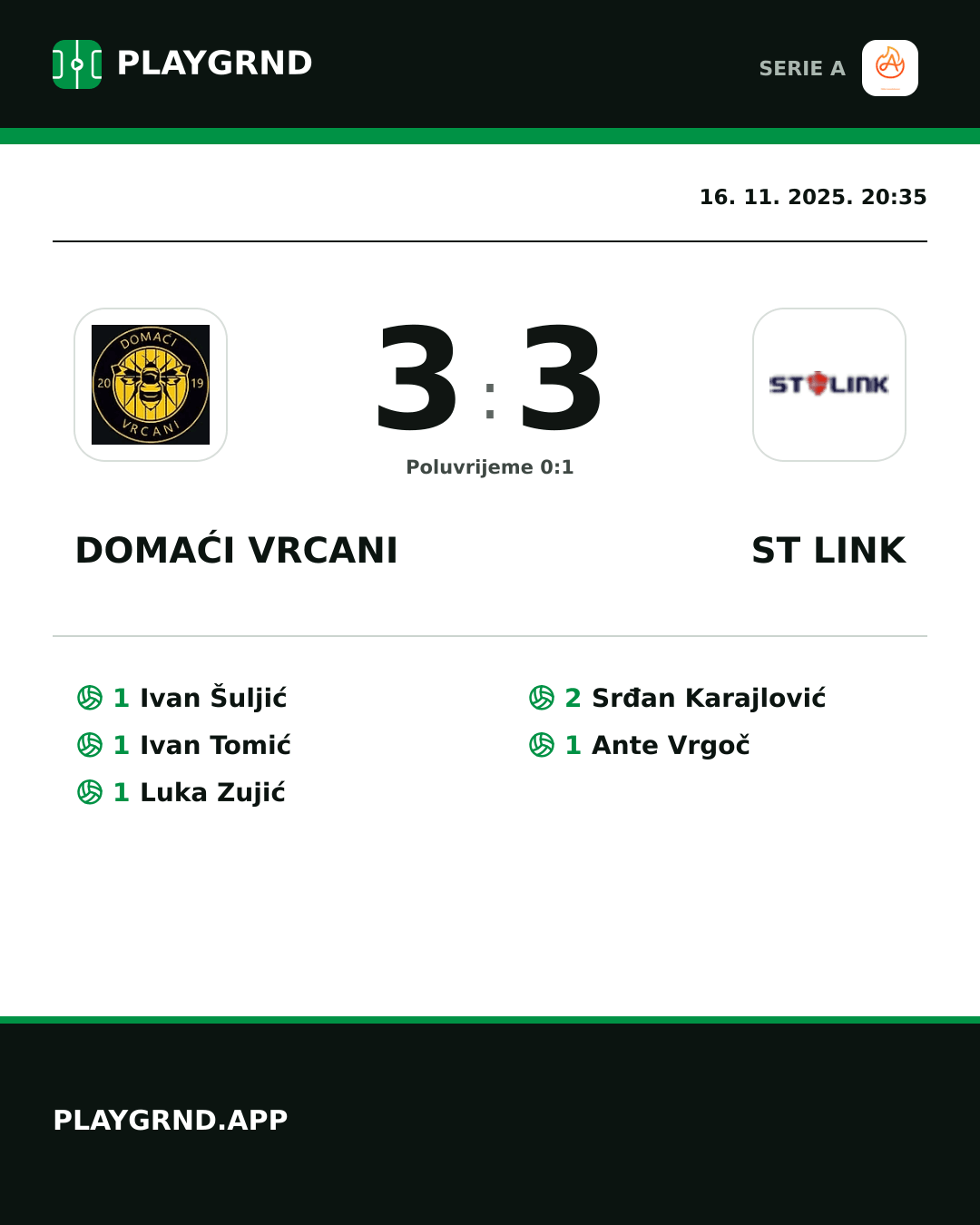 Instagram slika: Domaći Vrcani 3:3 ST Link