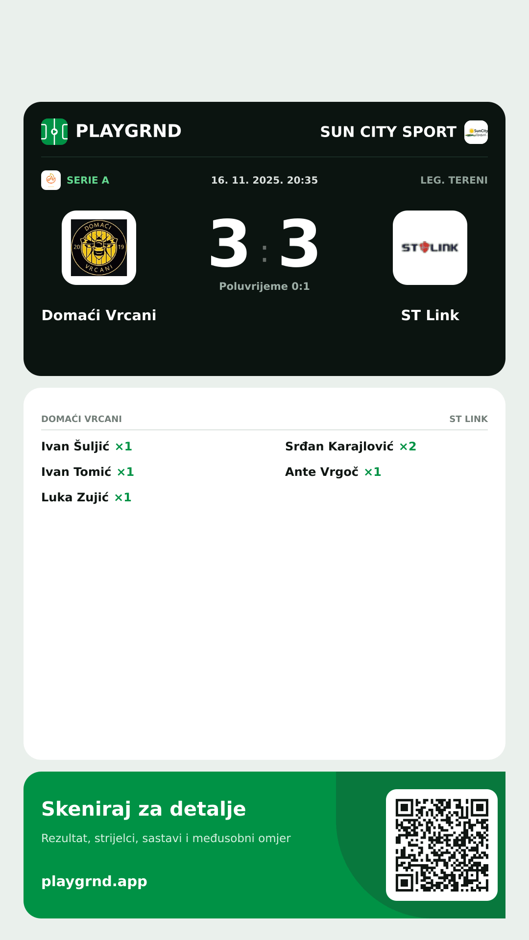 Story slika: Domaći Vrcani 3:3 ST Link