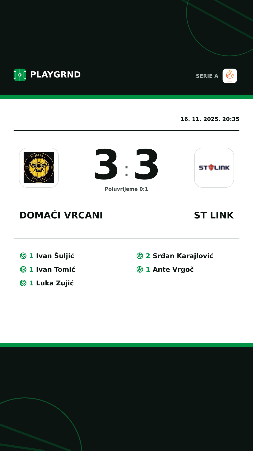 Instagram slika: Domaći Vrcani 3:3 ST Link