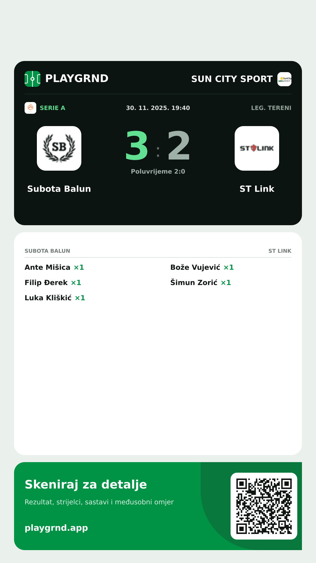 Story slika: Subota Balun 3:2 ST Link