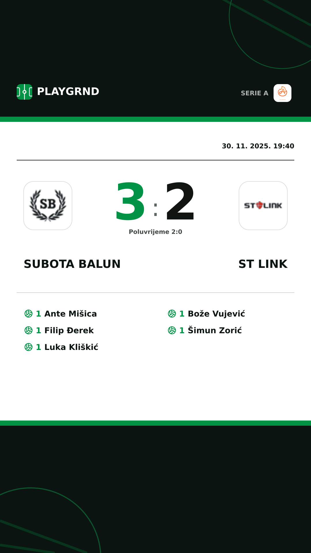 Instagram slika: Subota Balun 3:2 ST Link