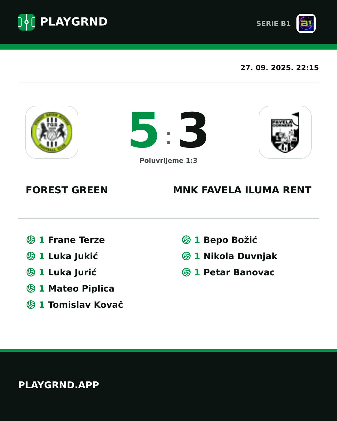 Instagram slika: Forest Green 5:3 MNK Favela Iluma Rent