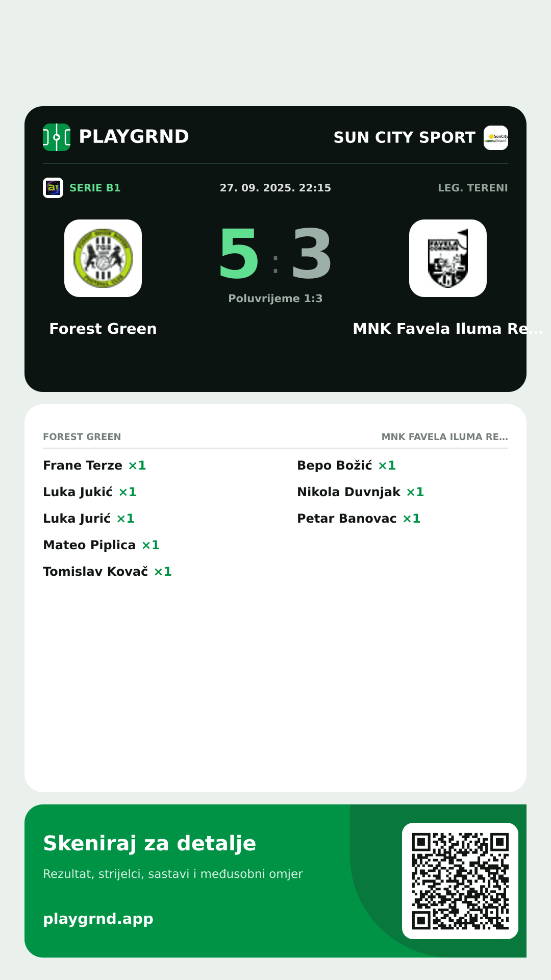Story slika: Forest Green 5:3 MNK Favela Iluma Rent
