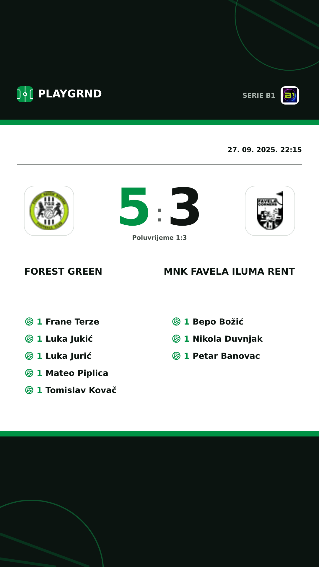 Instagram slika: Forest Green 5:3 MNK Favela Iluma Rent