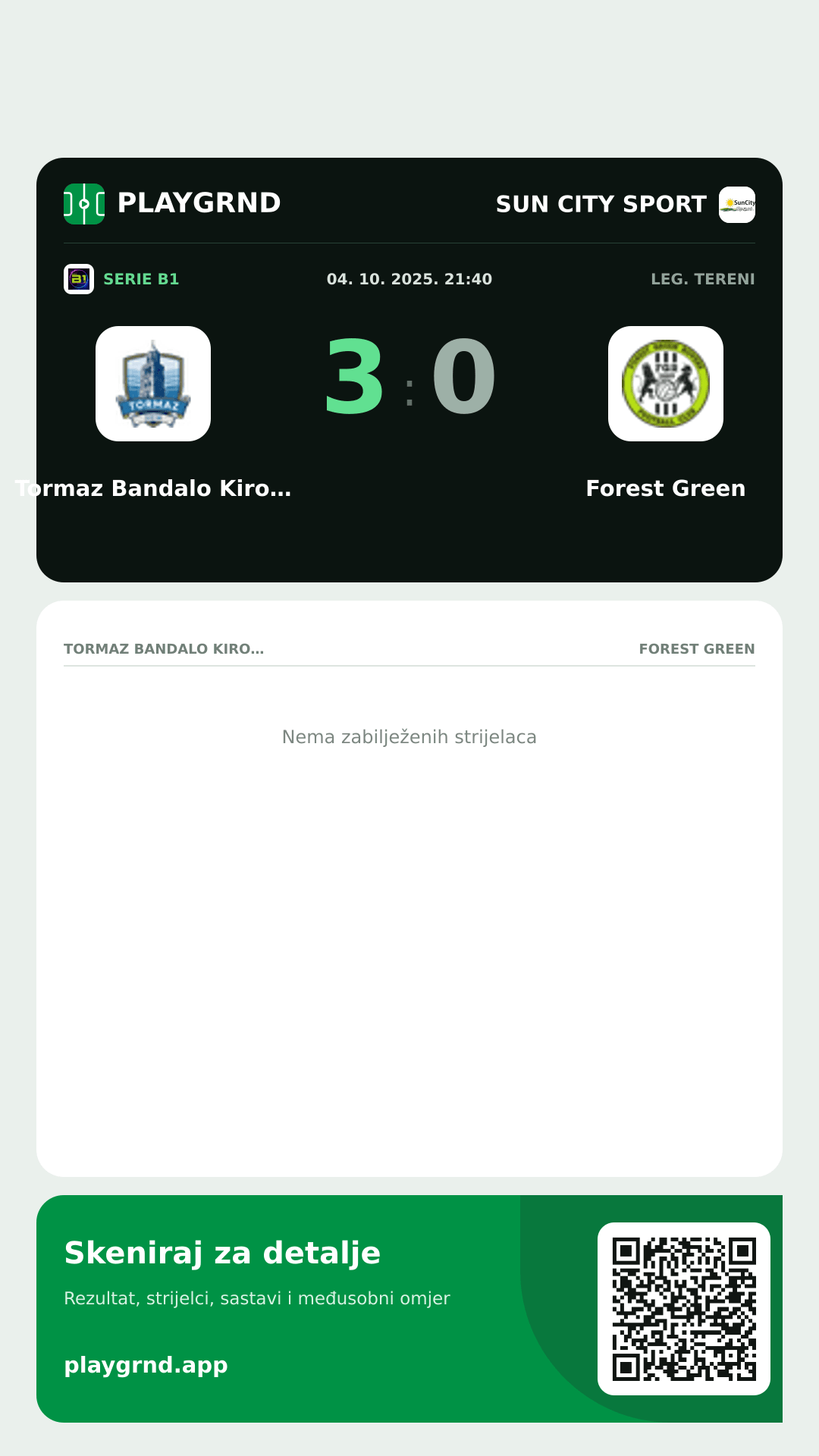 Story slika: Tormaz Bandalo Kiropraktika 3:0 Forest Green