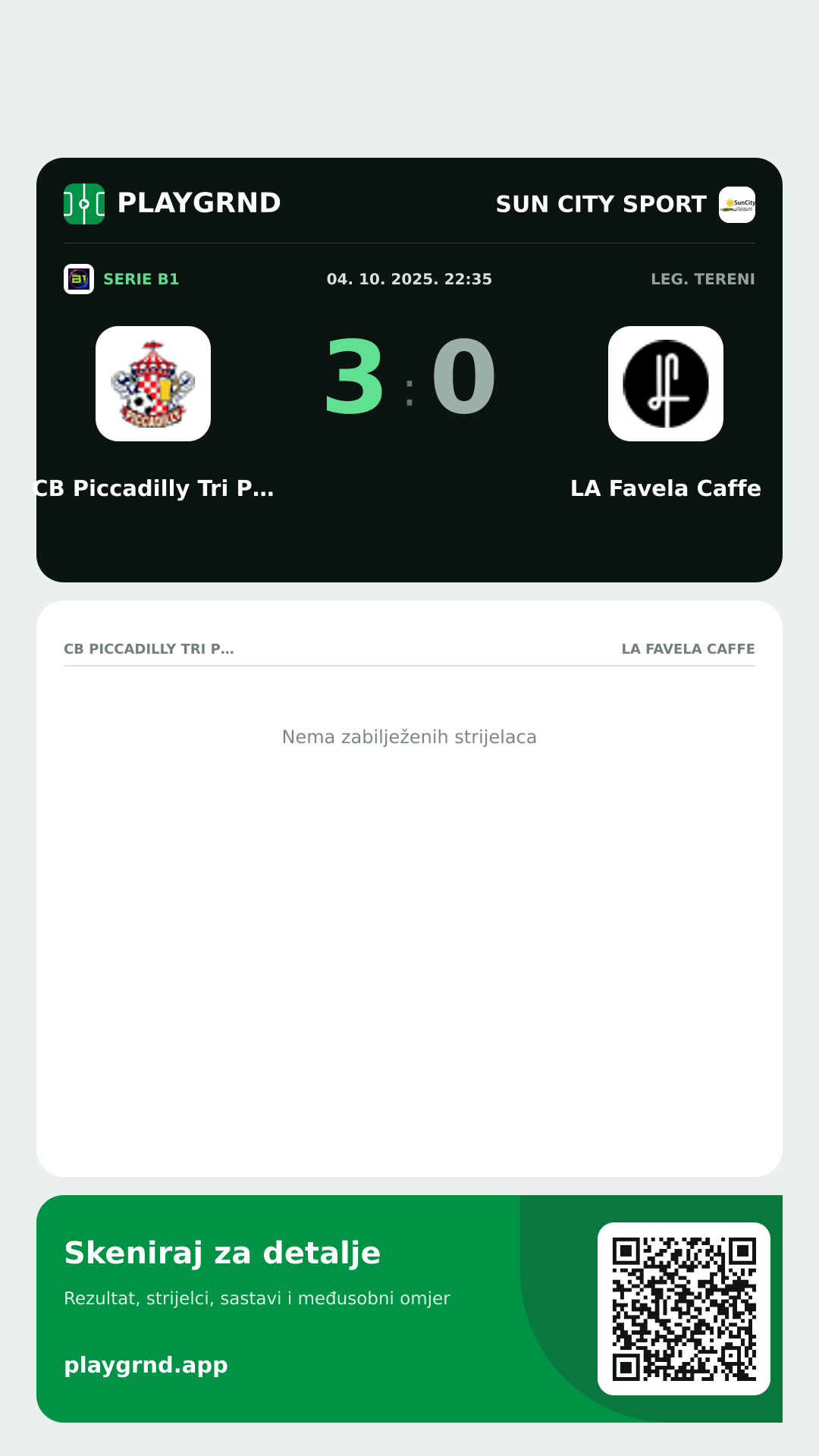Story slika: CB Piccadilly Tri Pite Materine 3:0 LA Favela Caffe