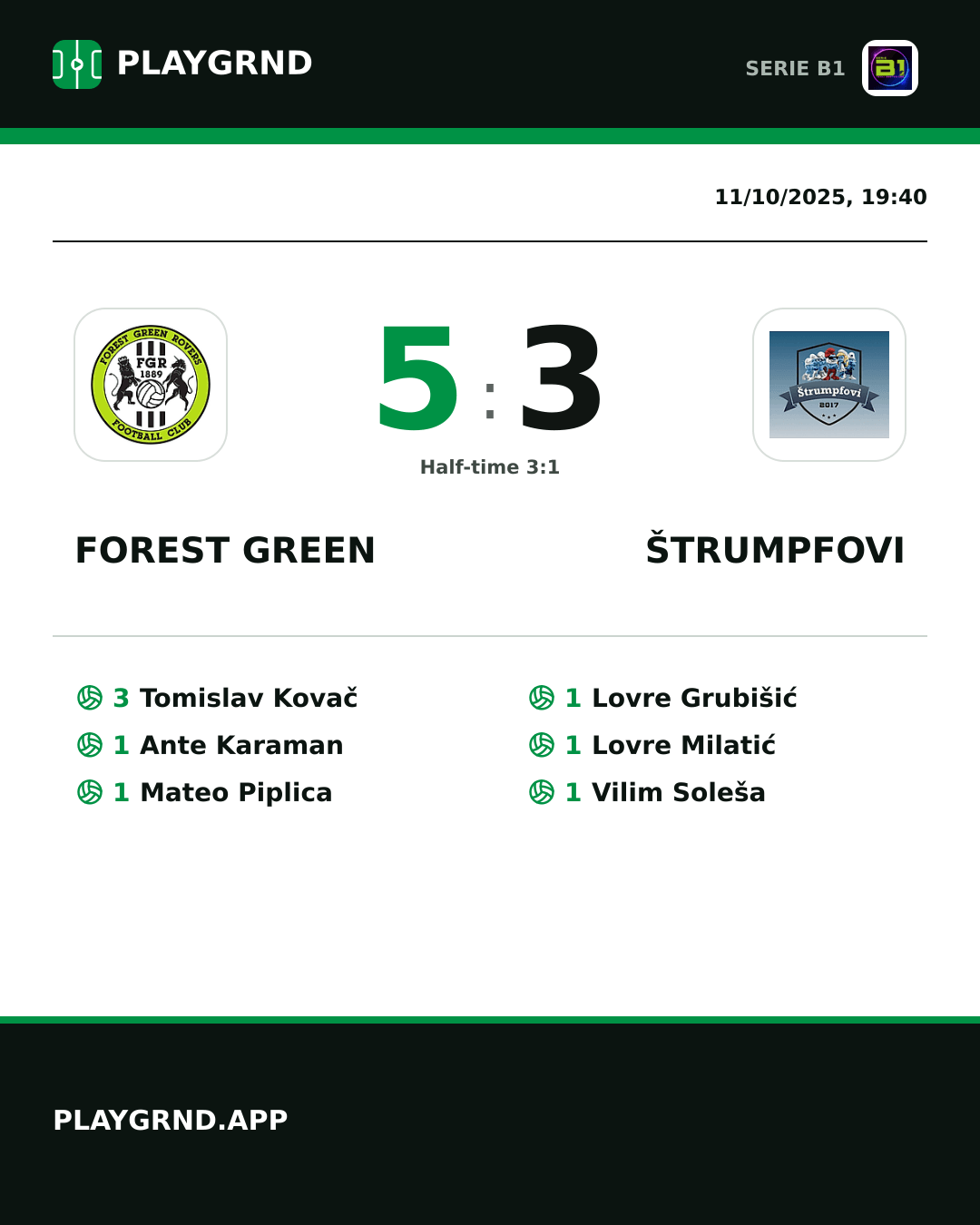 Instagram artwork: Forest Green 5:3 Štrumpfovi