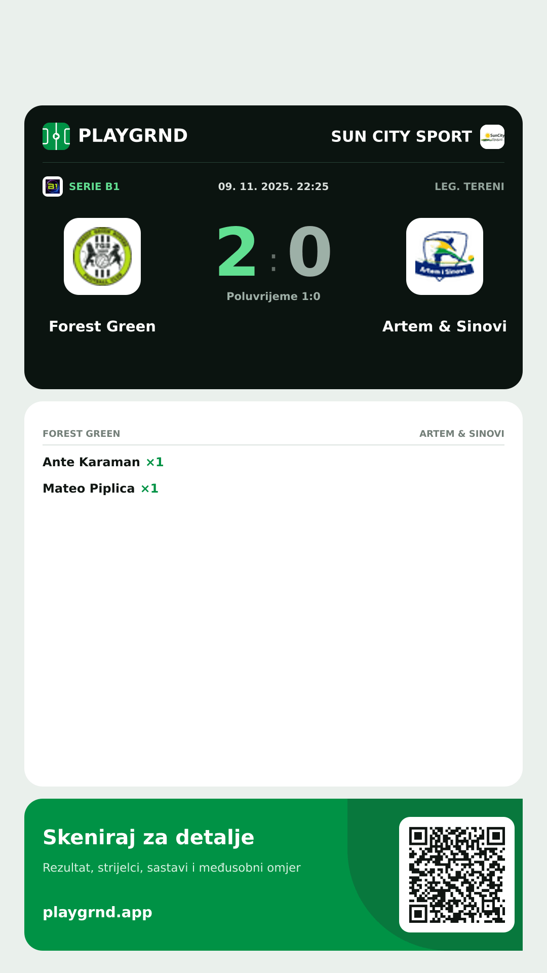Story slika: Forest Green 2:0 Artem & Sinovi