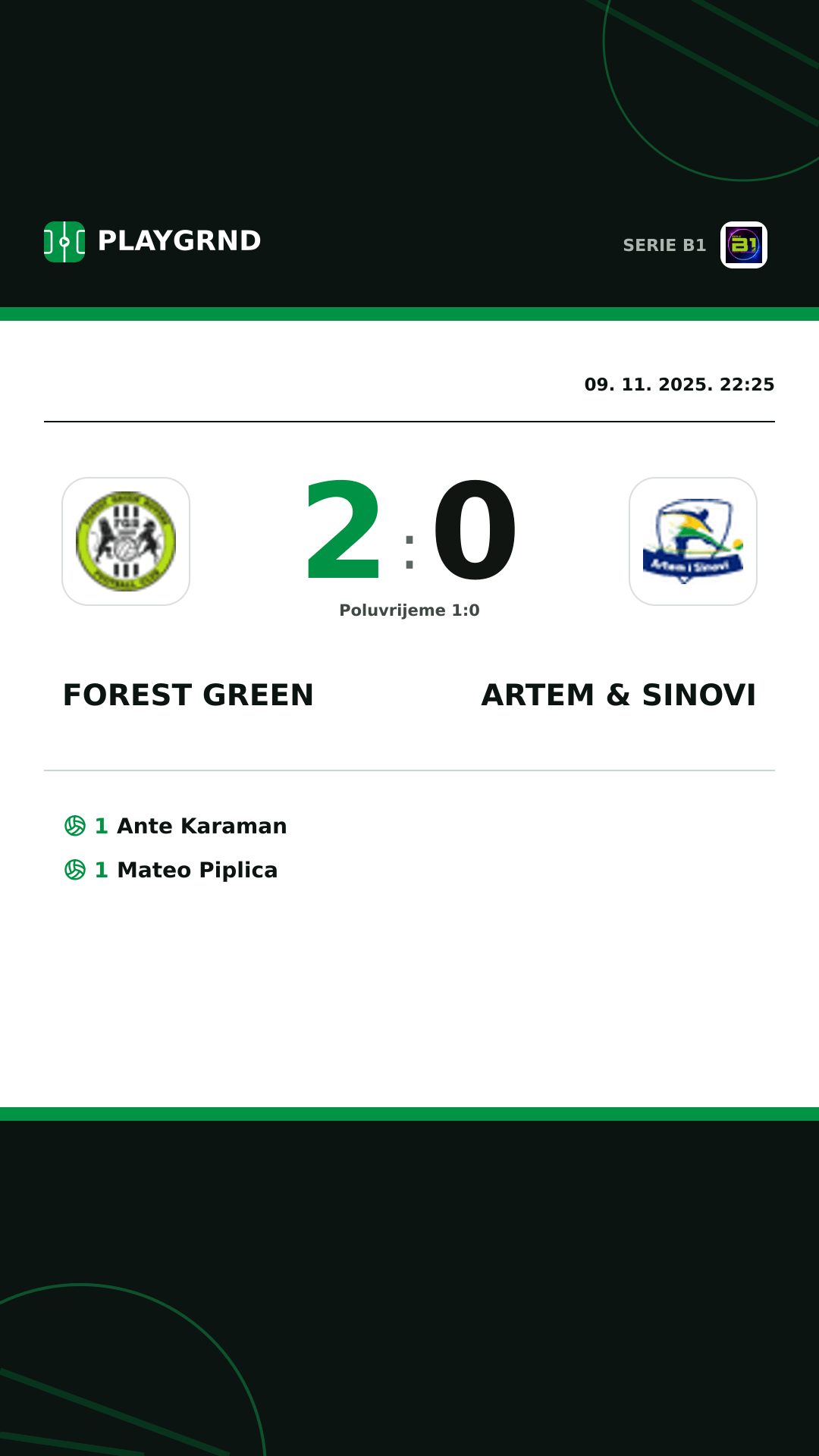 Instagram slika: Forest Green 2:0 Artem & Sinovi