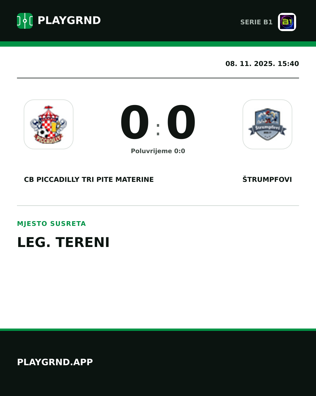 Instagram slika: CB Piccadilly Tri Pite Materine 0:0 Štrumpfovi